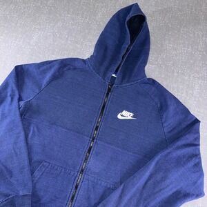 Nike Mens Full Zip Hoodie Navy Blue Textured Knit Futura Logo XL Raglan Sleeve